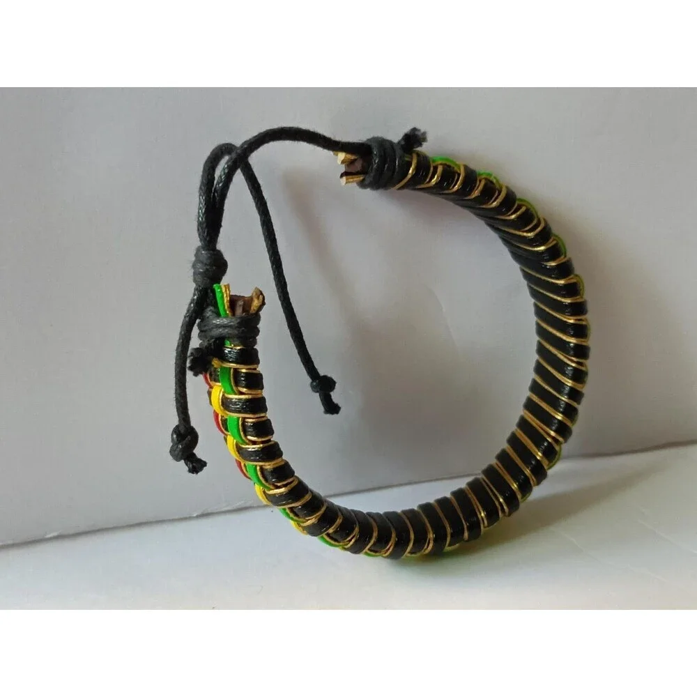 Leather Jamaica Bracelet Brown Woven Adjustable Unisex